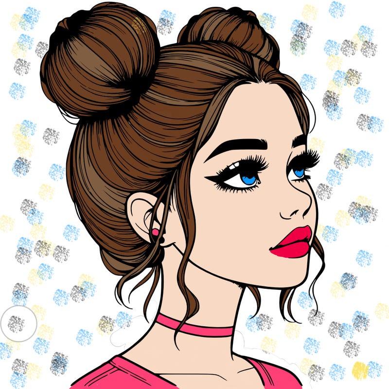 realistic girl with buns on the top of her head