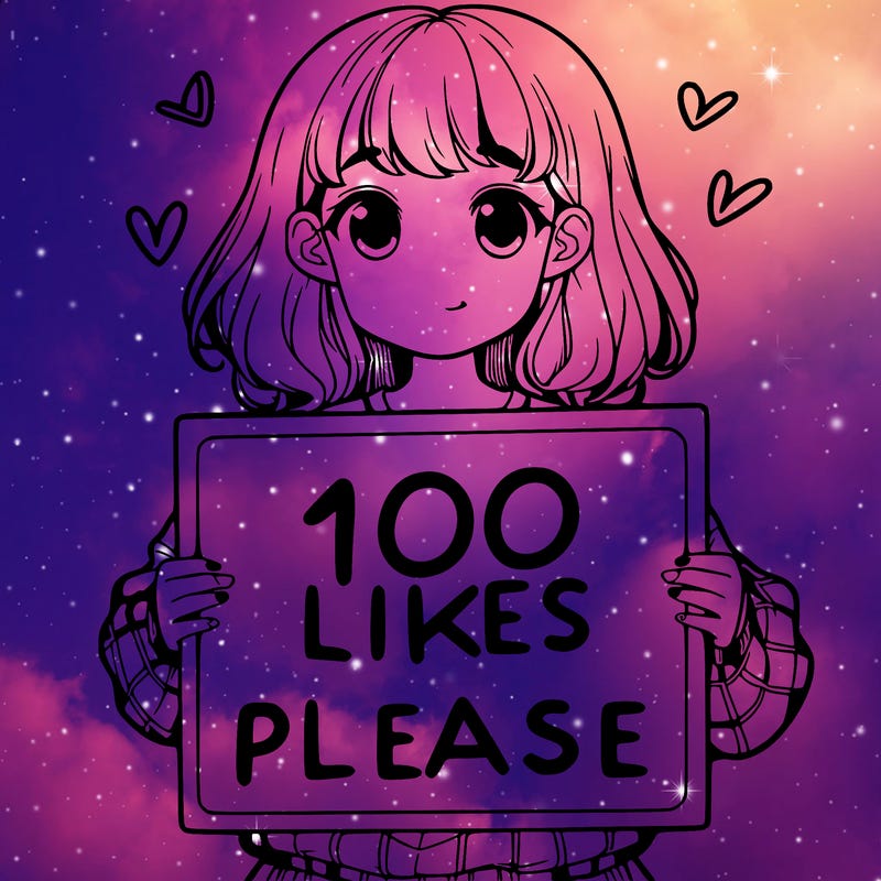 a girl holding a sign saying 100 likes please