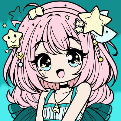 cute anime girl with star accessories