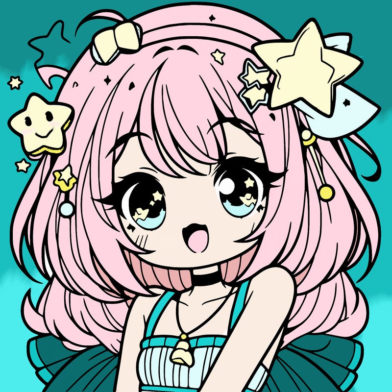 cute anime girl with star accessories