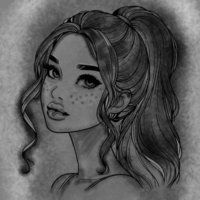 realistic girl with a ponytail on her hair and lips