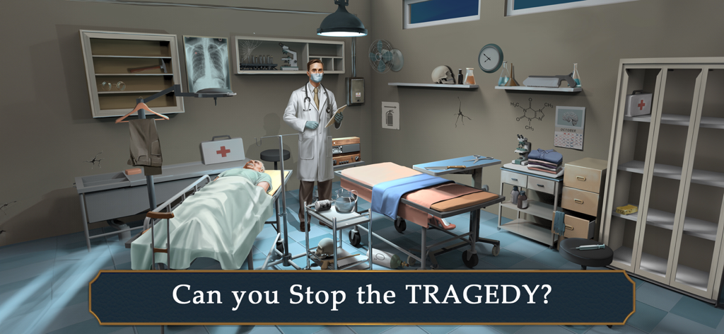 Mary's Mystery: Hidden Object - A vintage 1920s hospital room scene with a doctor and patient in a hidden object game