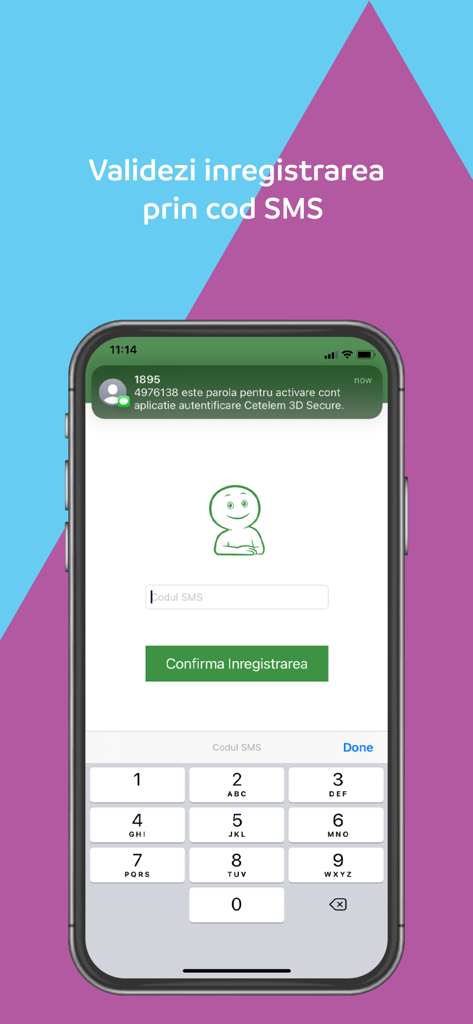 Schermata di verifica SMS dell'app Cetelem 3D Secure
