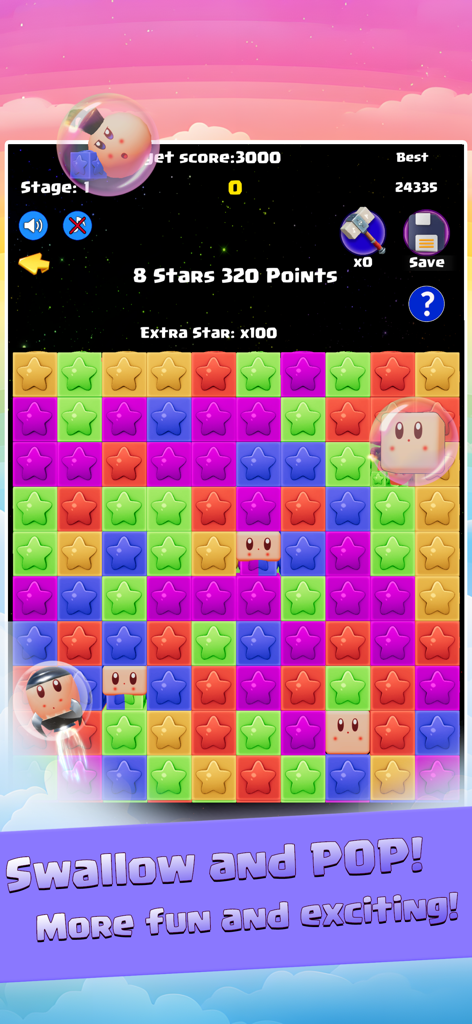 Pop 3-Super Star Ultra - Pop 3 Super Star Ultraモバイルゲームのカラフルなスターポップパズルグリッド。