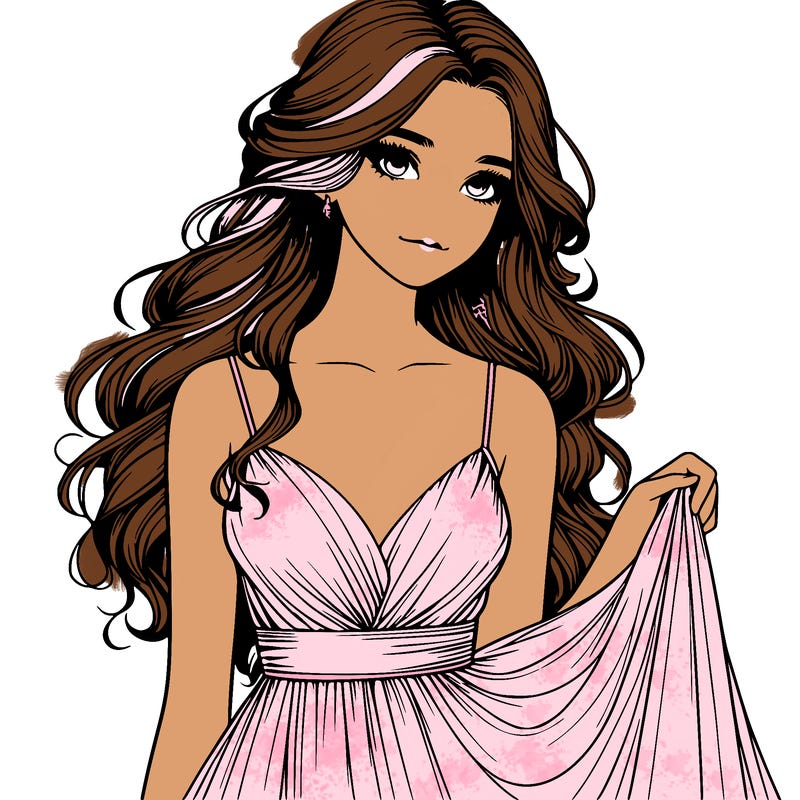 realistic girl in flowy silky prom dress