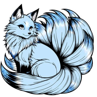 realistic detailed 9 tailed anime fox
