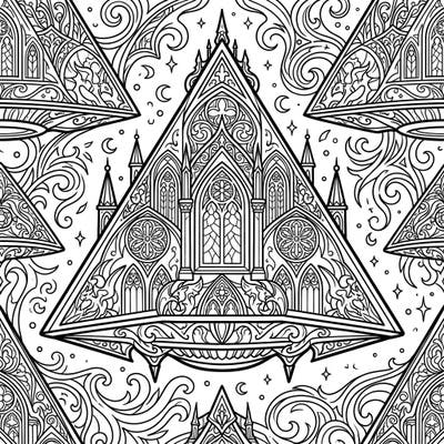 Embark on an otherworldly coloring adventure with these strikingly unique Gothic Triangular UFOs. This intricate design blends sci-fi mystery with dark, ornate aesthetics for a truly captivating artistic experience.