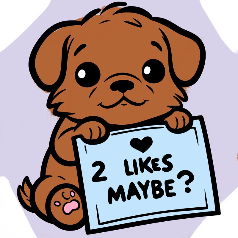 a puppy holding a sign that says 2 likes maybe?