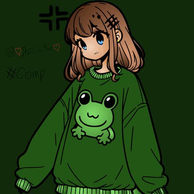 girl wearing frogging sweatshirt
