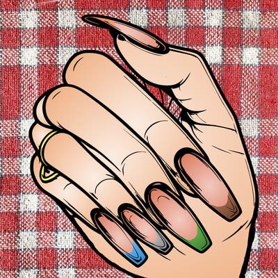 realistic girls hand with acrylic nails