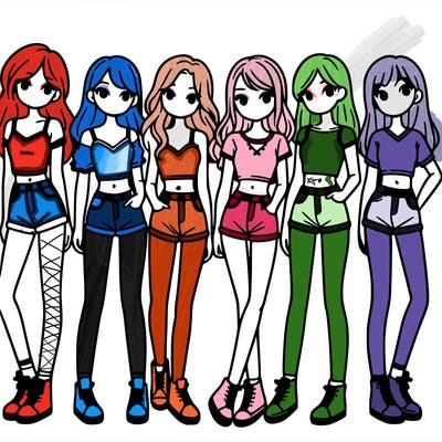 a group of girls wearing crop tops and shorts