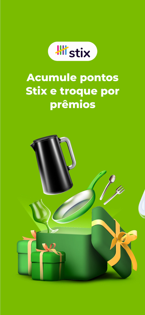 Pão de Açúcar Mais - Promotional screen for Pão de Açúcar Mais app showing Stix points rewards like kitchenware