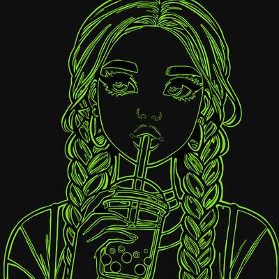 realistic girl with braided hair drinking boba