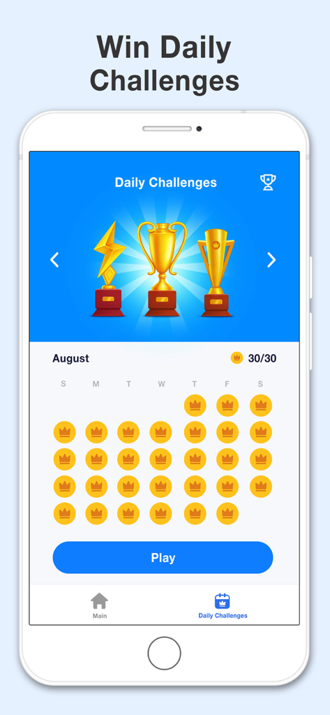 Daily Challenges screen in Math Cross game with trophies and calendar