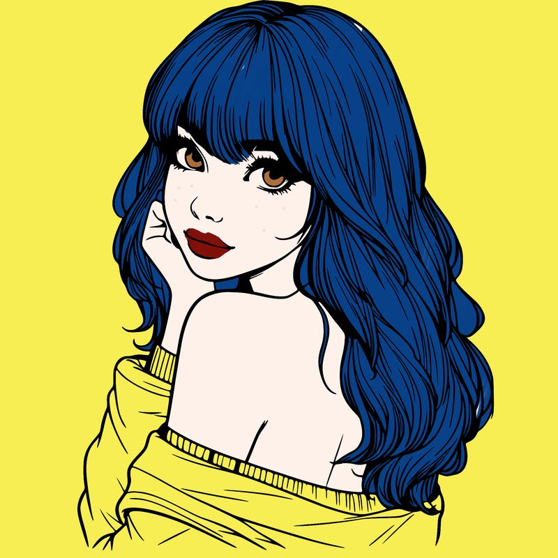 realistic girl with bangs looking over her shoulder