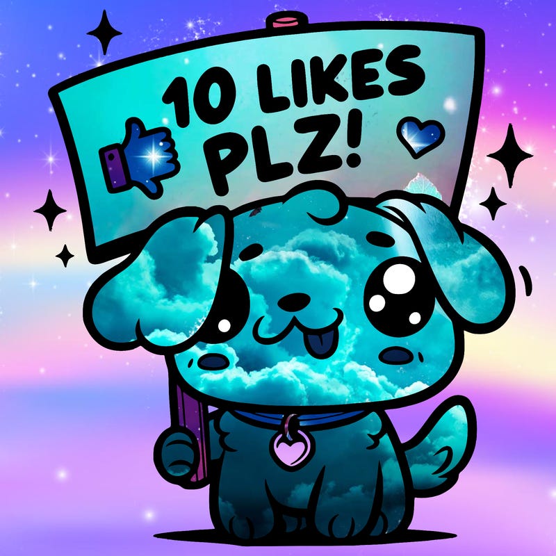cute dog holding up a sign saying 10 likes plz!