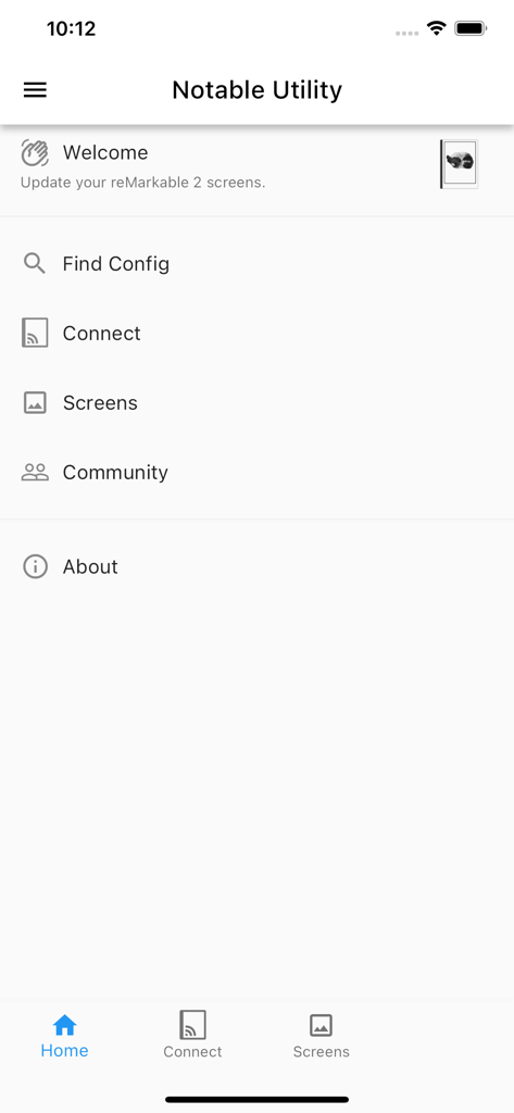 Notable Utility - Home screen of Notable Utility app for reMarkable 2 customization.