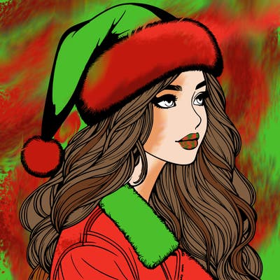 realistic girl in santa hat
