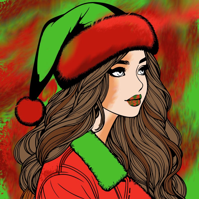 realistic girl in santa hat