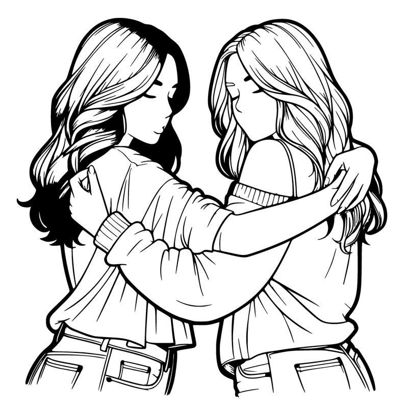 realistic girls hugging