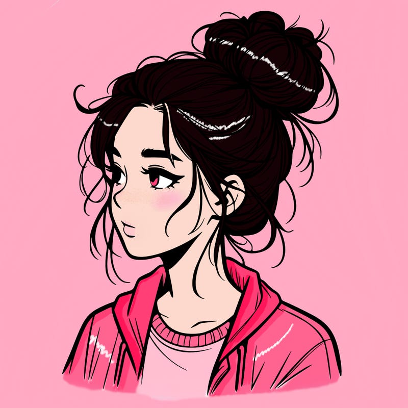 realistic teenage girl with a messy bun