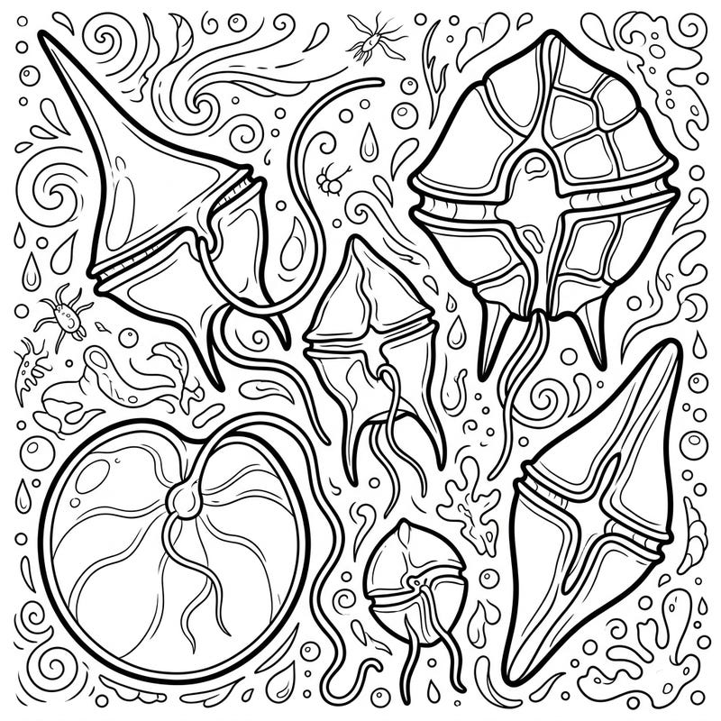 Discover the wondrous world of dinoflagellates with this captivating coloring page, thoughtfully designed for seniors. Featuring clear, large outlines and engaging aquatic details, it offers a perfect blend of relaxation and cognitive stimulation.