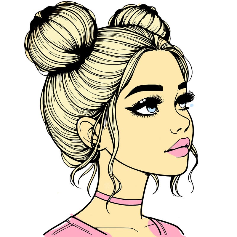realistic girl with buns on the top of her head