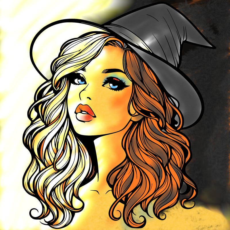 realistic witch girl with wavy hair and lips