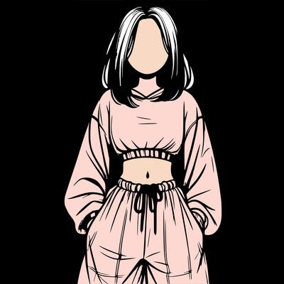 realistic girl faceless with baggy pants and a crop top