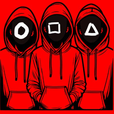 3 faceless people in  hoodies
