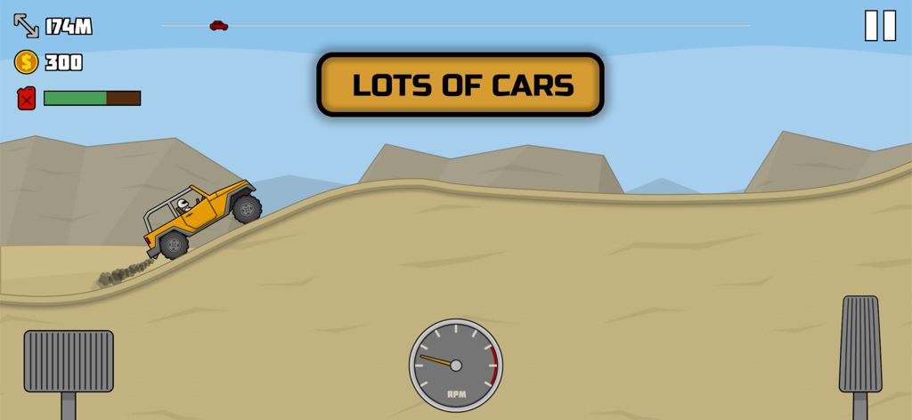 All Terrain Hill Trials Race モバイルゲームで砂丘を登る黄色のジープ