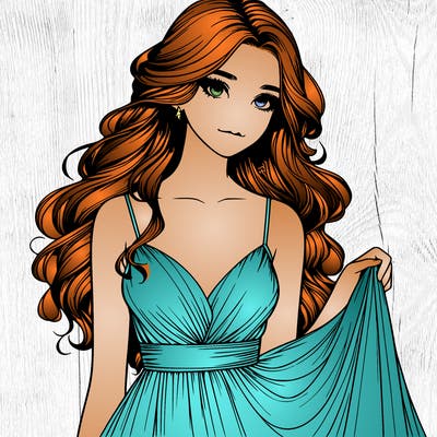 realistic girl in flowy silky prom dress