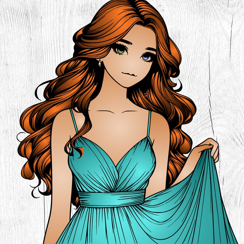 realistic girl in flowy silky prom dress