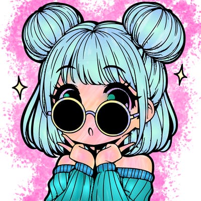 manga girl with hairbuns and sun shape sunglasses