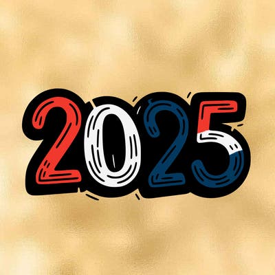 one line scrawled numbers sketch design “2025”