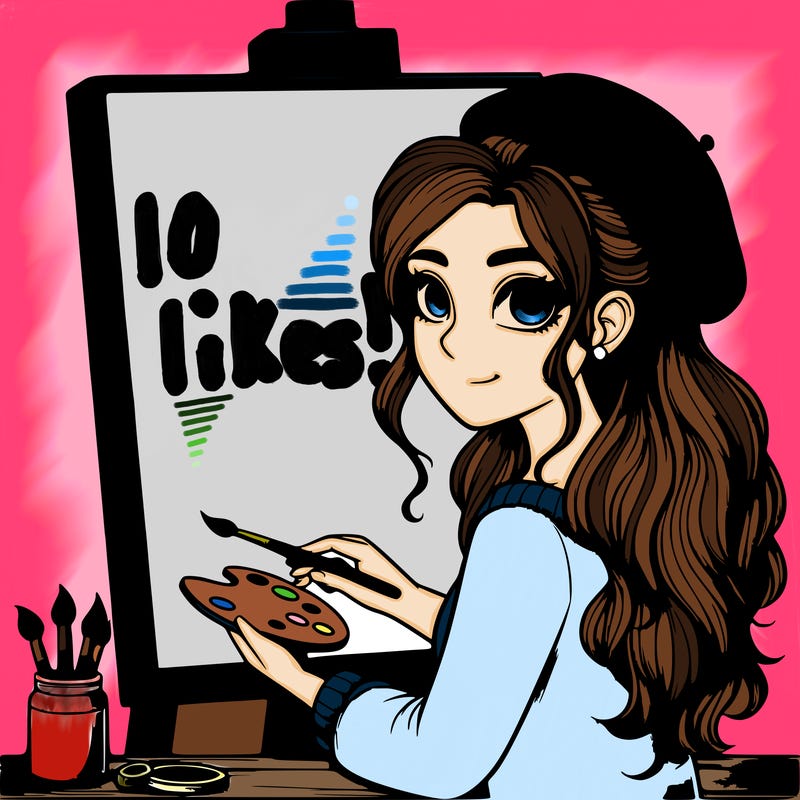 realistic girl artist painting a blank canvas