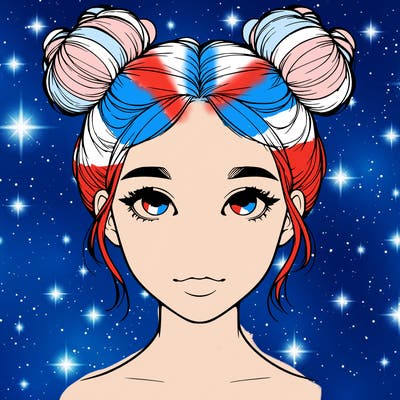 realistic girl with two buns on top of her head