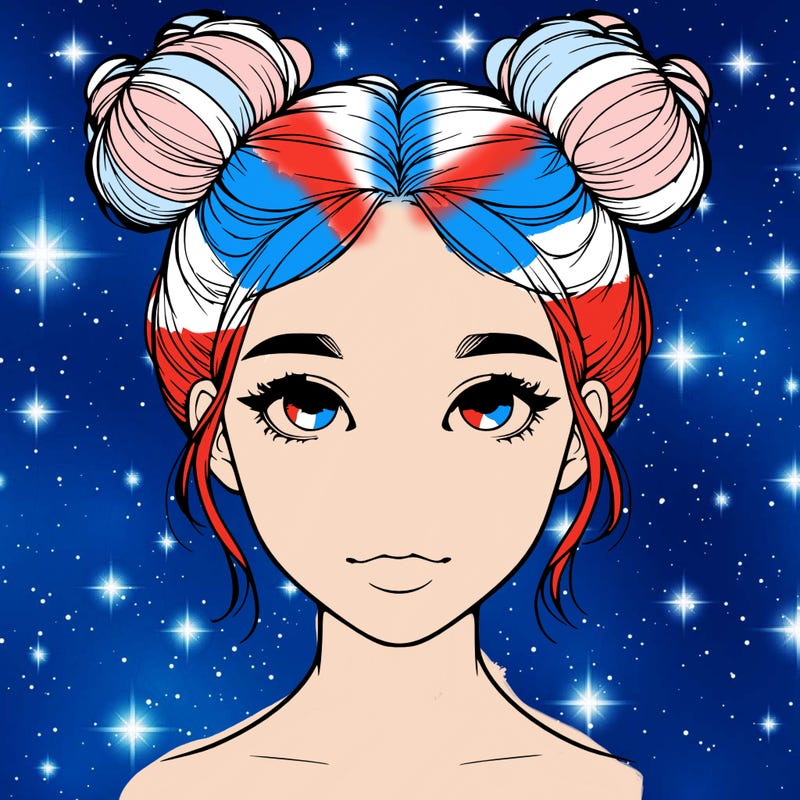 realistic girl with two buns on top of her head