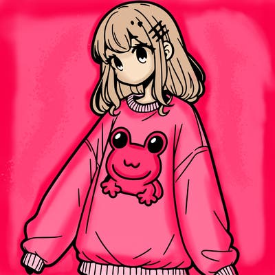 girl wearing frogging sweatshirt