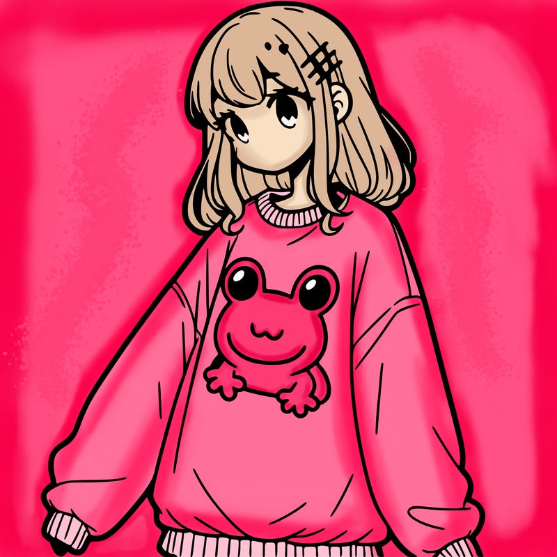 girl wearing frogging sweatshirt