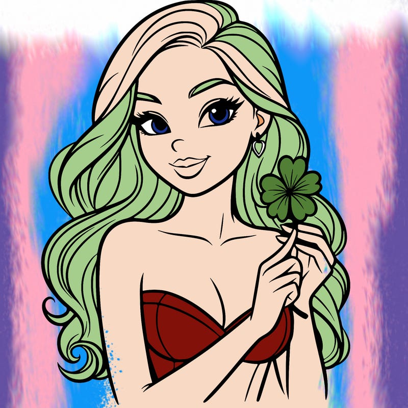 beautiful woman  carrying a clover