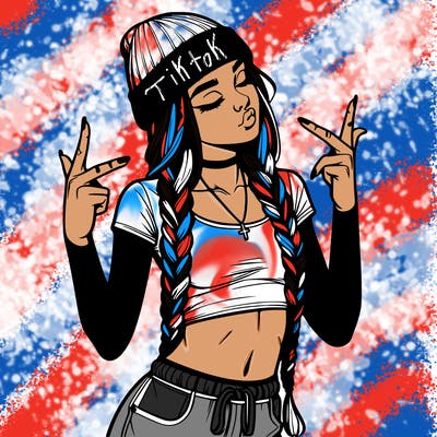 realistic teenage girl with braids and a beanie and crop top doing 🫶🏼