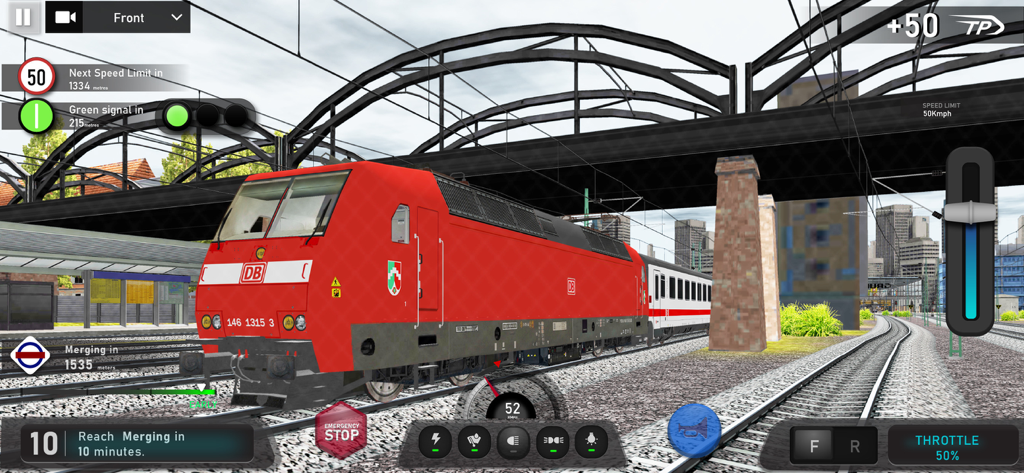 Euro Train Sim 2 - Red Deutsche Bahn locomotive at a station platform in Euro Train Sim 2 simulation game
