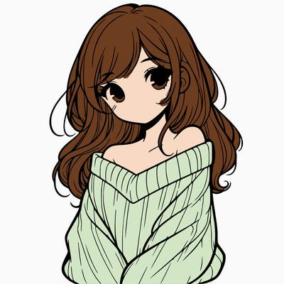shy pretty girl wearing a sweater that is falling off one shoulder portrait