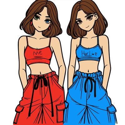 two girls with crop top with baggy pants