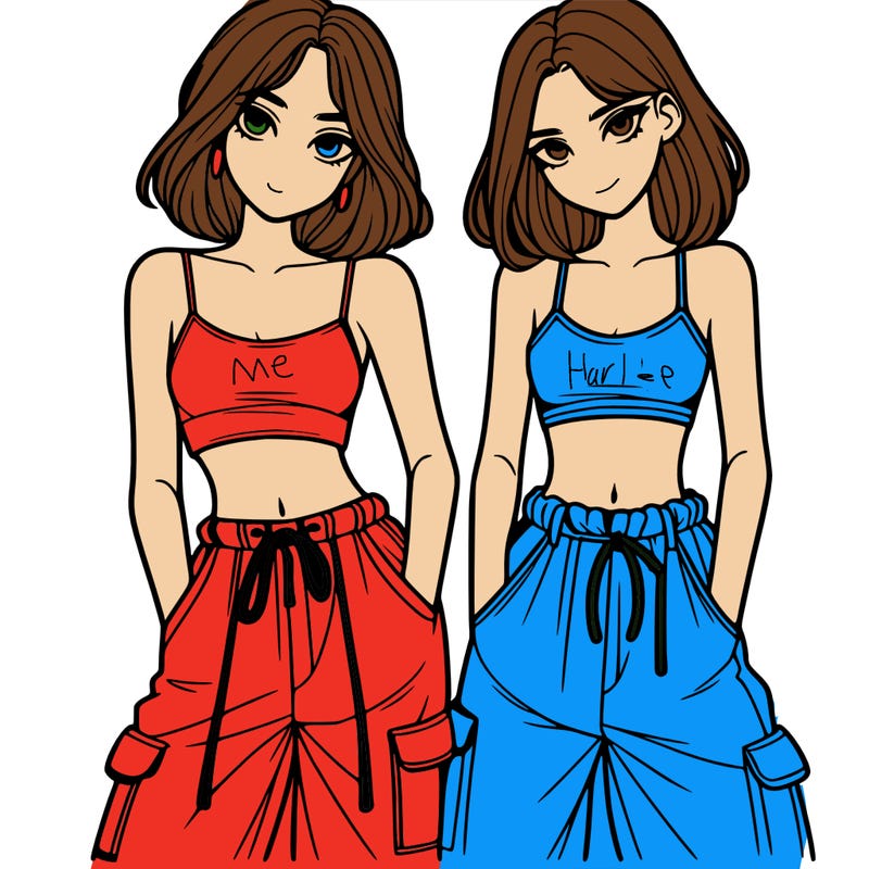 two girls with crop top with baggy pants
