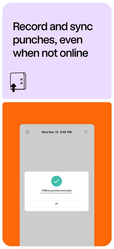 7punches app screenshot showing offline punches recorded notification