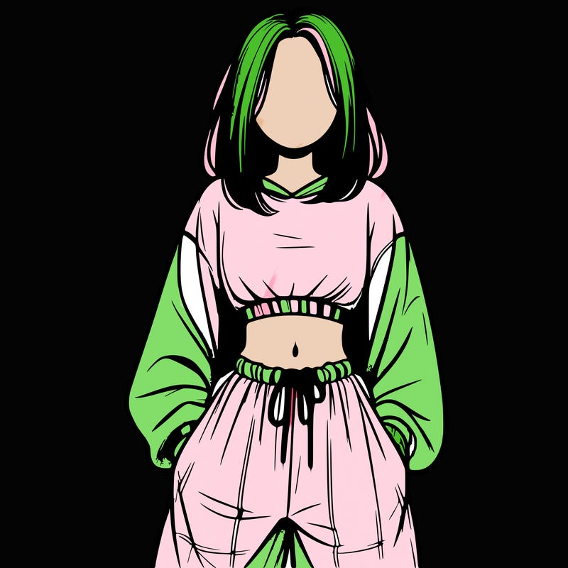 realistic girl faceless with baggy pants and a crop top