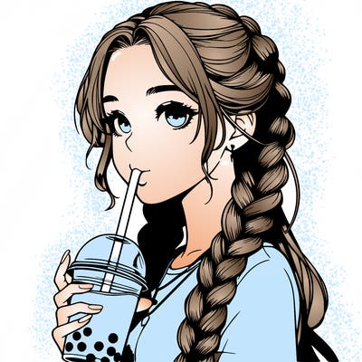 realistic girl with braided hair drinking boba
