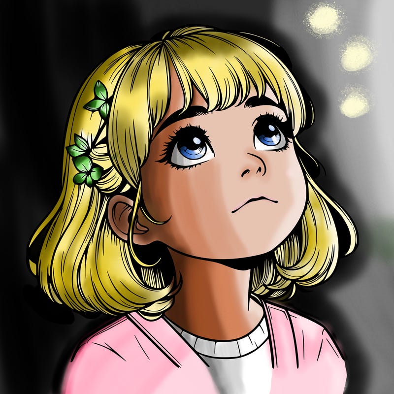 realistic girl looking up